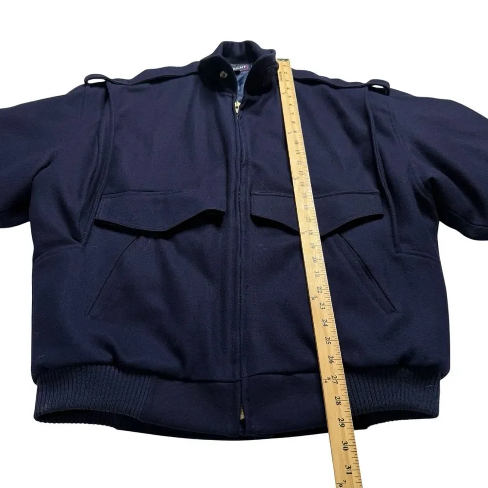 Vintage Gant Heavy Wool Bomber Jacket Quilted Lining Winter Navy Blue Men’s Sz M